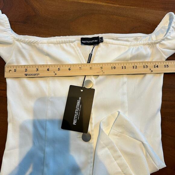 PrettyLittleThing NWT Woven Popper Bardot Corset Long Sleeve Top White Size 2 - Picture 8 of 10